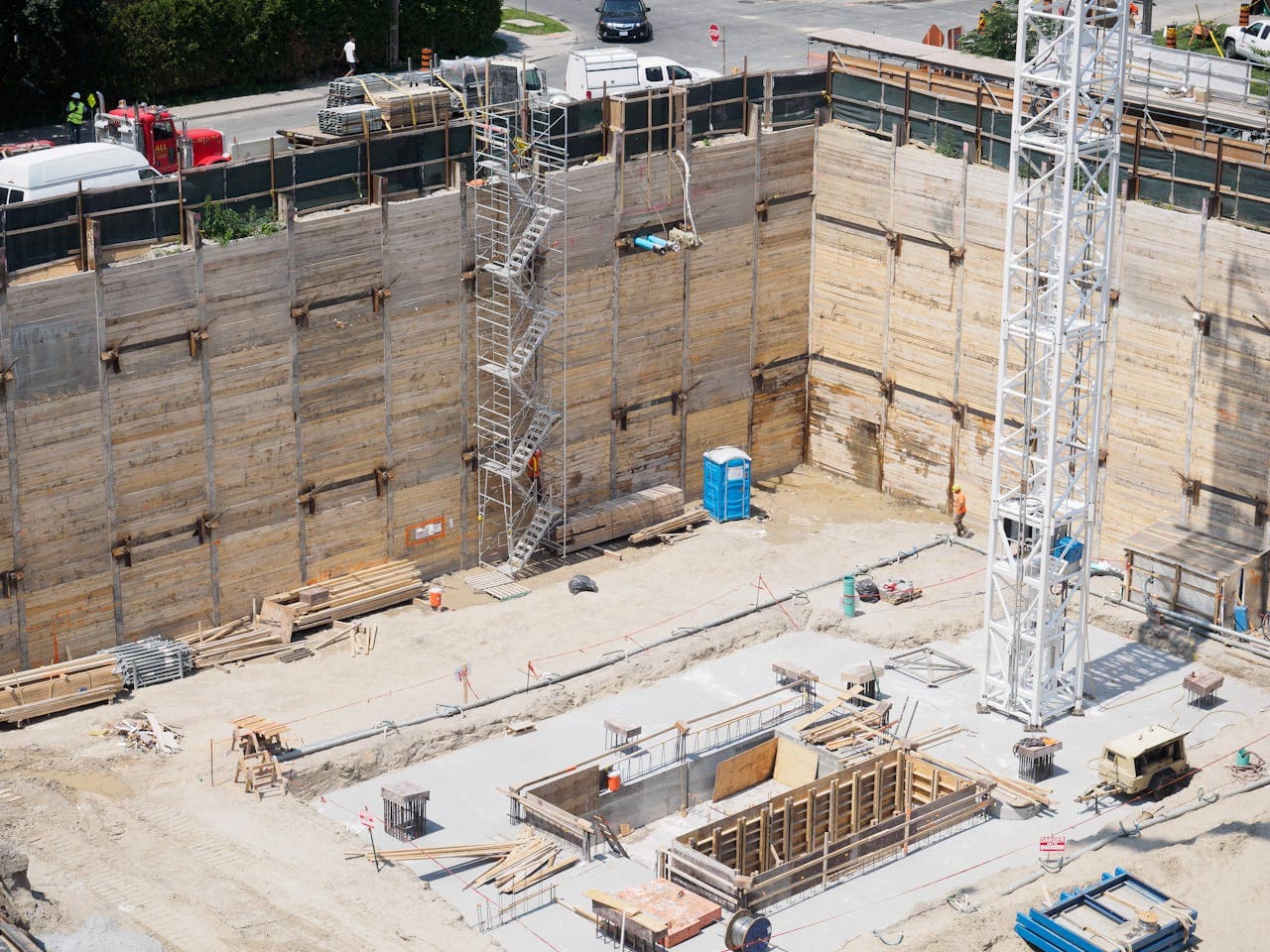 Organized construction site with strong safety controls